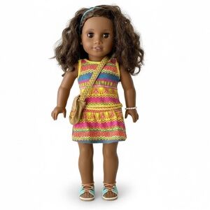 American Girl Doll Dark Skin Curly Hair Outfit Bundle | Colorful Summer Dress